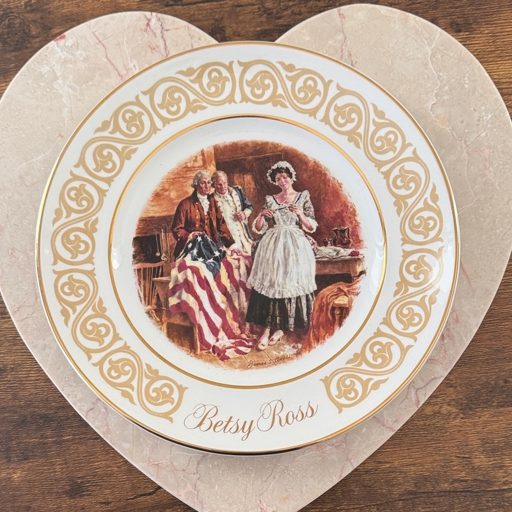 Betsy Ross Flagmaker With Founding MembersPlate with Gold Accents